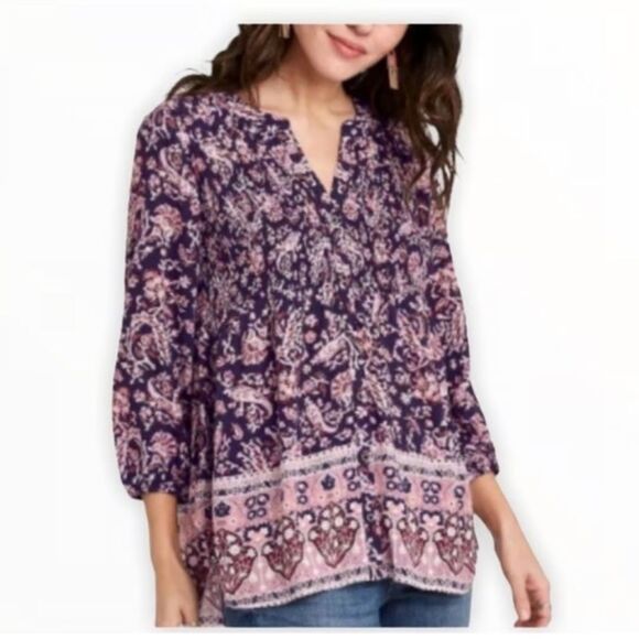 Knox Rose Floral Long Sleeve Button Front Boho Peasant Blouse XXL - Picture 1 of 9